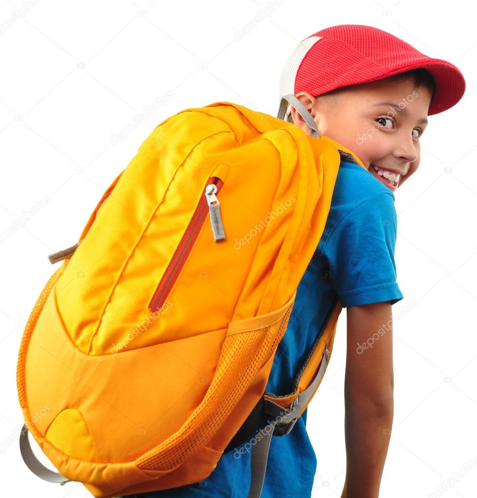 boy with backpack and a cap