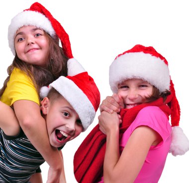 Noel Baba kırmızı şapkalı mutlu çocuk grup