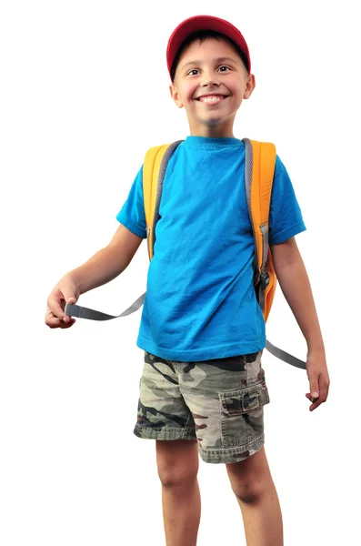 Feliz sorrindo estudante com mochila isolada sobre branco — Fotografia de Stock