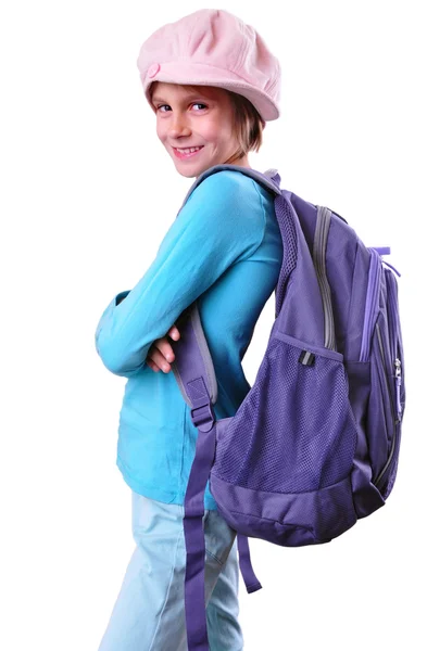 Aluno da escola primária com mochila e livros — Fotografia de Stock