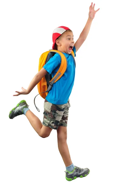 Shouting jumping boy isolated over white — Stock Photo, Image