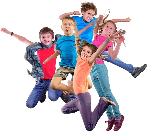 Gelukkige dansen springen kinderen geïsoleerd op witte achtergrond — Stockfoto