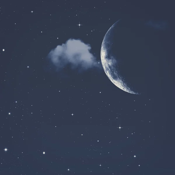 Gece gökyüzü, ay ve yıldız — Stok fotoğraf