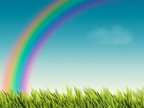Rainbow a zelené trávy — Stock fotografie