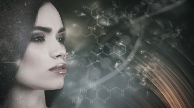  female portrait over science background clipart
