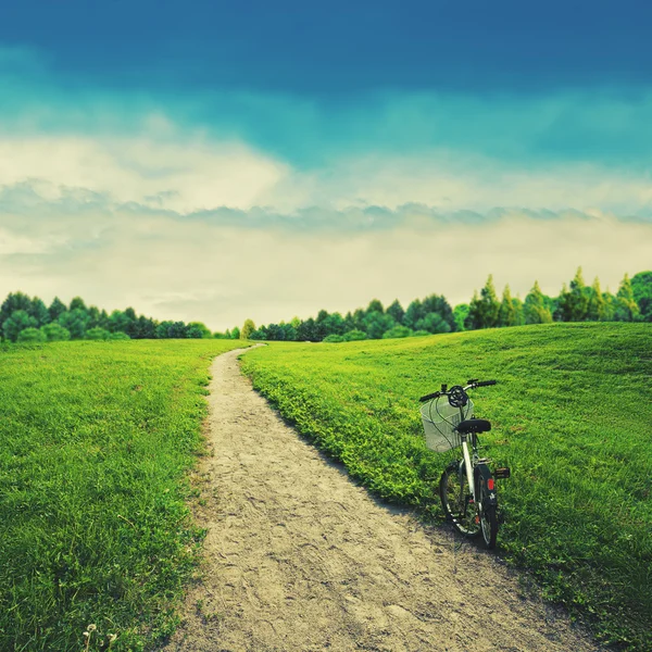 Park lane en schoonheid heuvels onder brede hemel — Stockfoto