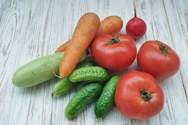 Légumes Frais Juteux Sur Bureau Nutrition Milieux Alimentaires Sains — Photo