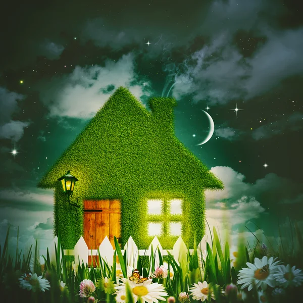 Green house sotto il cielo notturno — Foto Stock