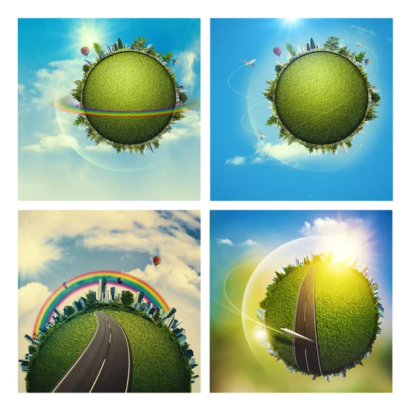 Environmental backgrounds set with Earth globe — Stock Photo, Image