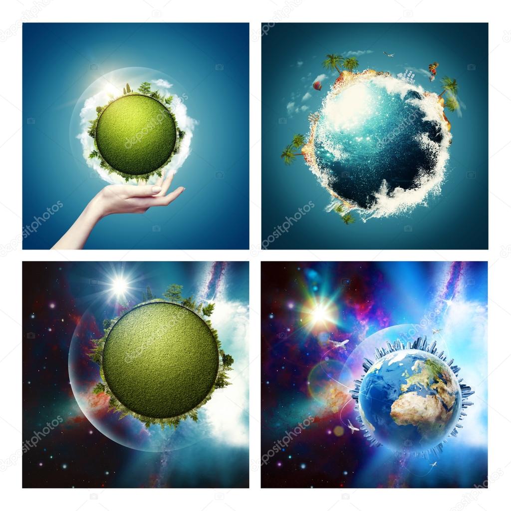 Environmental backgrounds set with Earth globe
