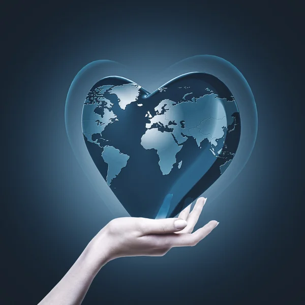 Corazón con mapa del mundo — Foto de Stock