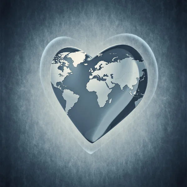 Corazón con mapa del mundo — Foto de Stock