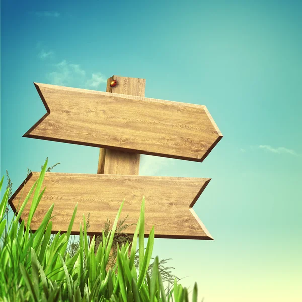 Wooden sign over natural background — Stock Photo, Image