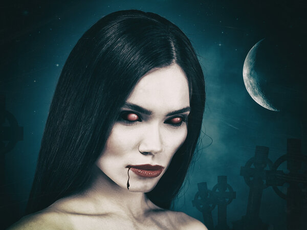 Bloody ghoul on Halloween background