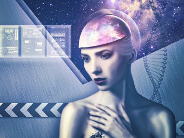 Cyborg kadın. Bilim ve teknoloji arka plan