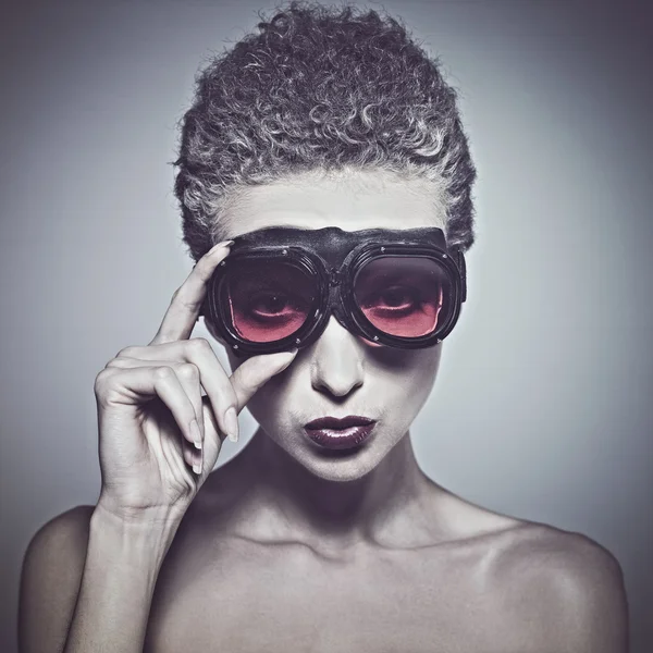 Aviator female  with pilot glasses — Stock Photo, Image