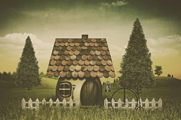 Beauty farmland and house. fairy tale — Stock Photo, Image