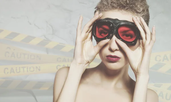 Aviator female  with pilot glasses — Stock Photo, Image