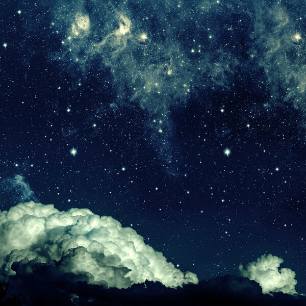 Backgrounds night sky with stars and moon and clouds. wood. Elements of this image furnished by NASA