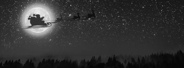 Silueta Gótico Volador Santa Claus Sobre Fondo Del Cielo Nocturno —  Fotos de Stock
