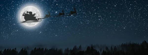 Silhouette Gothique Volant Père Noël Claus Sur Fond Ciel Nocturne — Photo