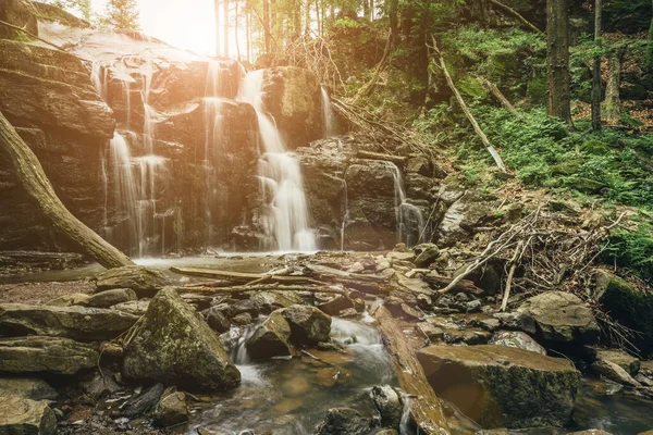 Bela Cachoeira Com Uma Árvore Primeiro Plano Para Seu Anúncio — Fotografia de Stock