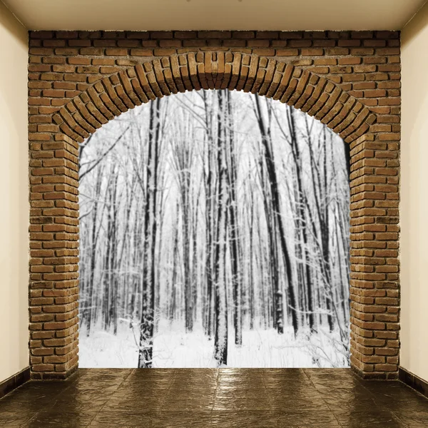 Interno con sfondo della foresta invernale — Foto Stock
