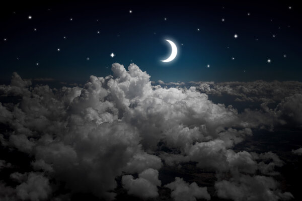 Backgrounds night sky with stars and moon and beautiful clouds