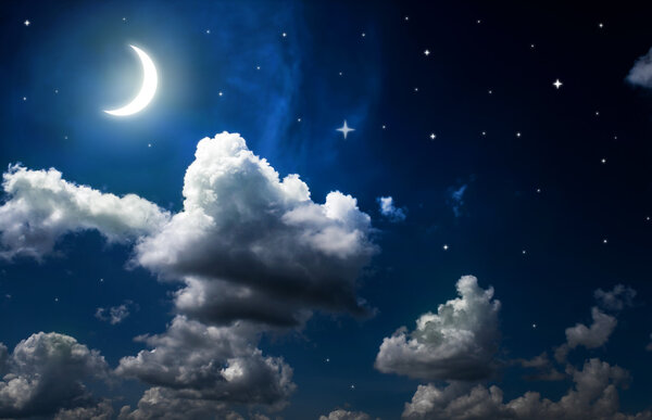 Backgrounds night sky with stars and moon and beautiful clouds