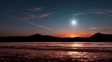 Dağların üzerinde gökyüzünde bir yıldızla Noel panoraması.