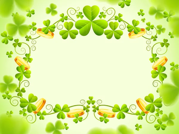 Cadre de vacances St Patricks avec trèfle vert feuilles — Image vectorielle