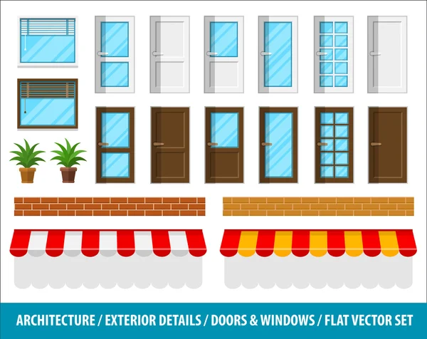 Detalles arquitectónicos para casa exterior puertas ventanas — Vector de stock