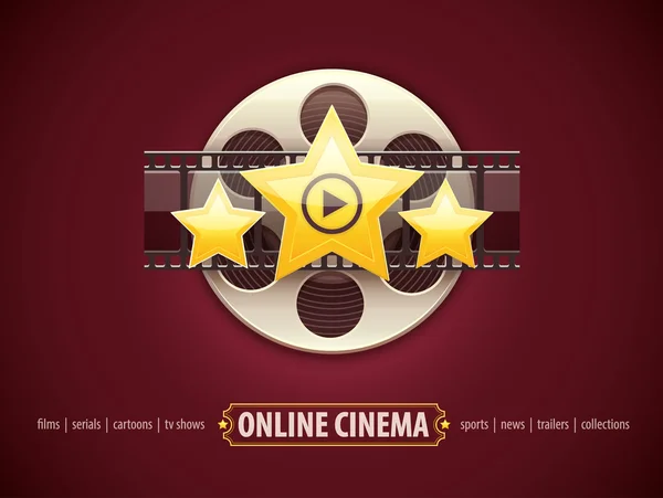 Online cinema icon logo concept with film — Stock Vector