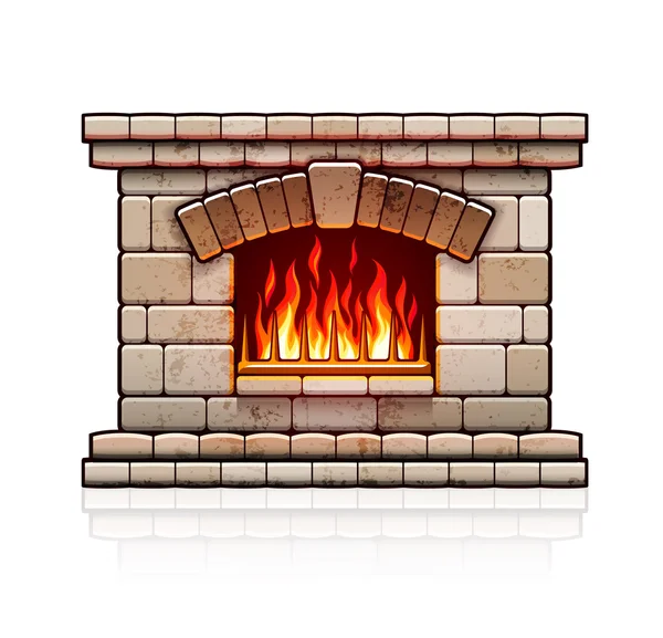家の暖炉。火が付いているクリスマス炉 — ストックベクタ