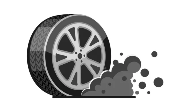 Rally sport car wheel tire with smoke vector icon. Illustration. — Stock Photo, Image