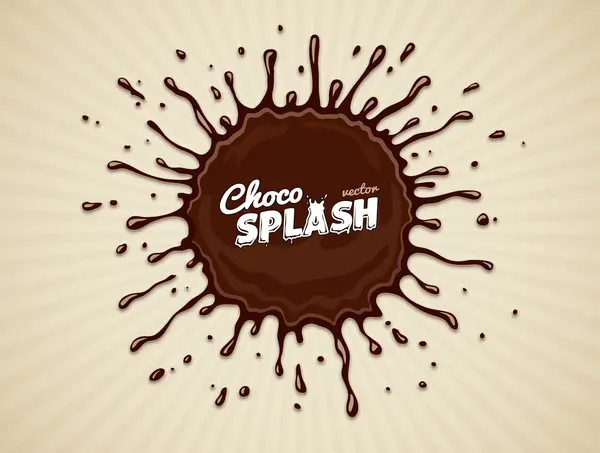 Round chocolate splash with drops — Stock Vector