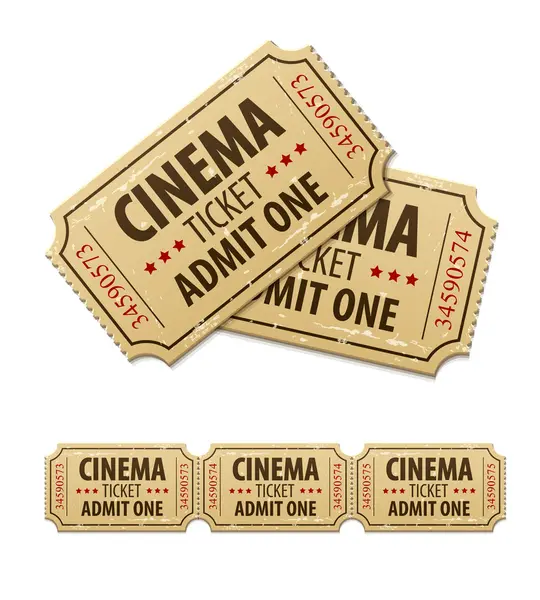 Old cinema tickets for cinema — Stock Vector