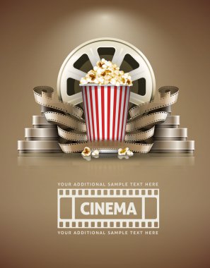 Cinema concept with popcorn and cinefilms retro style clipart