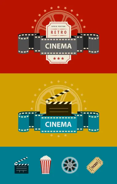 Retro cinematography banners with icons flat design — Stock Vector