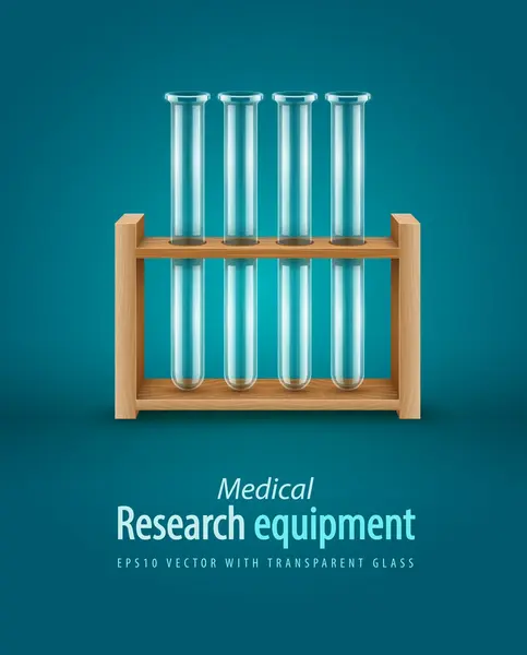 Empty glass test-tubes for medical laboratory analysis research in wooden support — Stock Vector