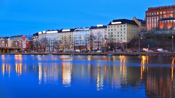 晚上风光的赫尔辛基，芬兰 — 图库视频影像