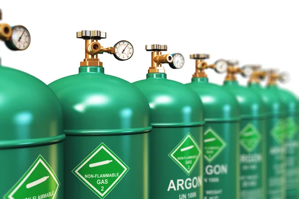 Row of liquefied argon industrial gas containers — Stock Photo, Image