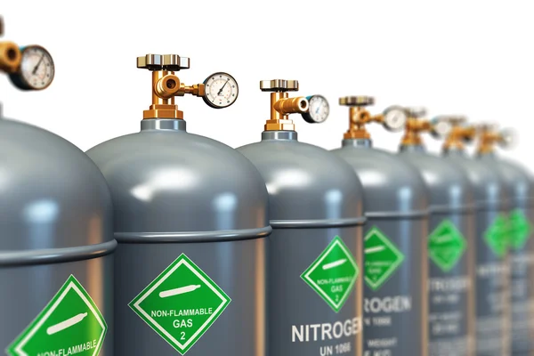 Row of liquefied nitrogen industrial gas containers — Stock Photo, Image