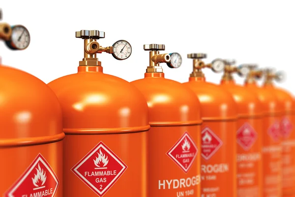 Row of liquefied hydrogen industrial gas containers — Stock Photo, Image