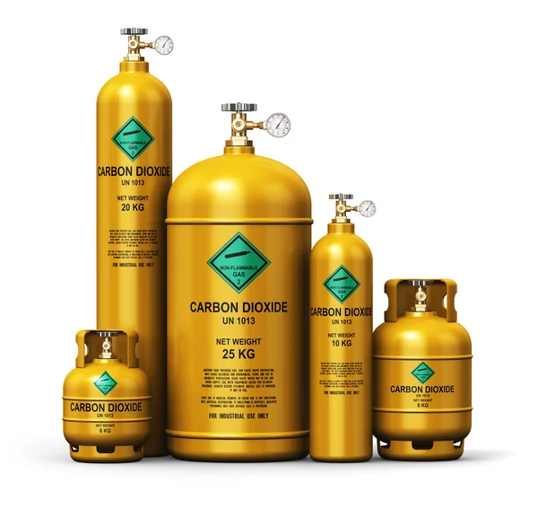 Set of different liquefied carbon dioxide industrial gas contain — Stock Photo, Image