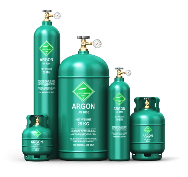 Set of different liquefied argon industrial gas containers — Stock Photo, Image