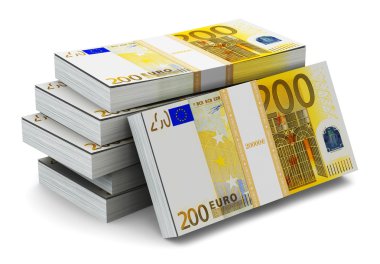200 euro banknot yığınları