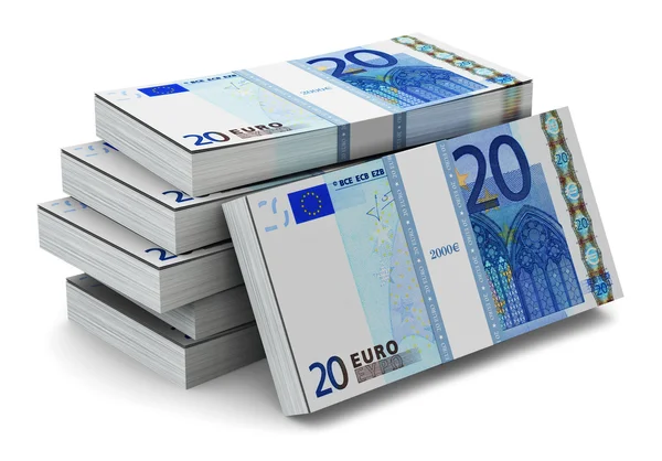 20 euro banknot yığınları — Stok fotoğraf