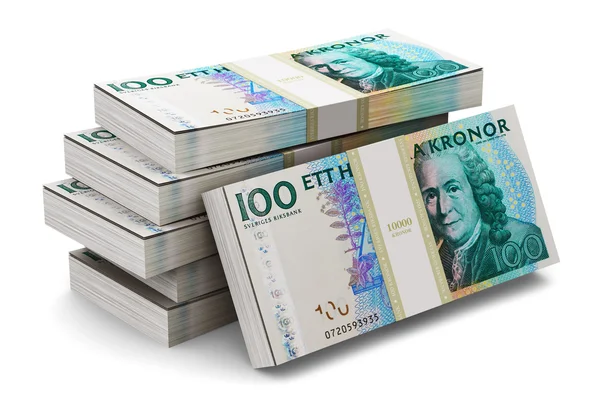 Stacks of 100 Swedish krones — Stock Photo, Image