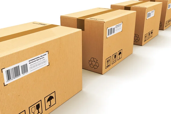 Ряд картонных коробок — стоковое фото